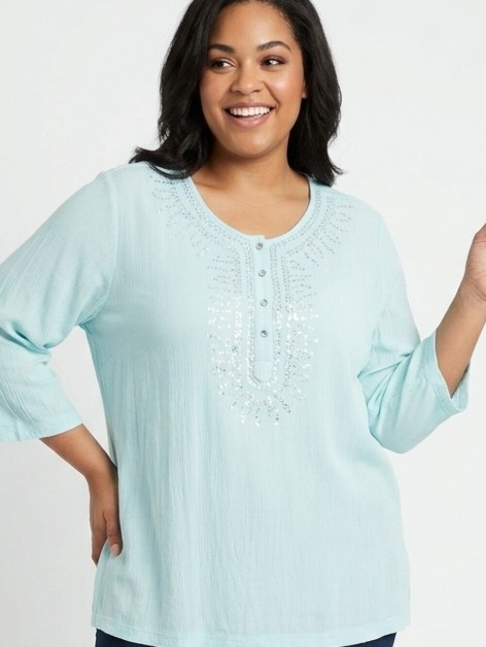 CD Daniels Plus Size Embellished Light Blue Women’s Tunic Top